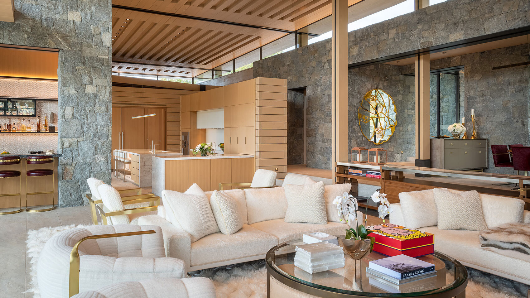 Warm timber and stone in a mountain residence