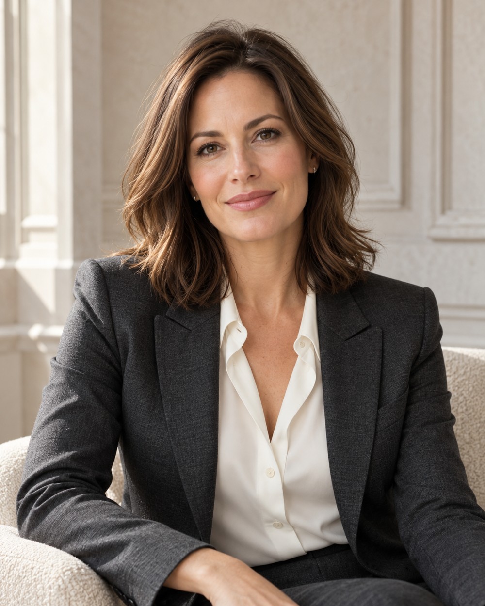 Fictional placeholder portrait for the CEO profile, not a likeness of Katherine Staudigel